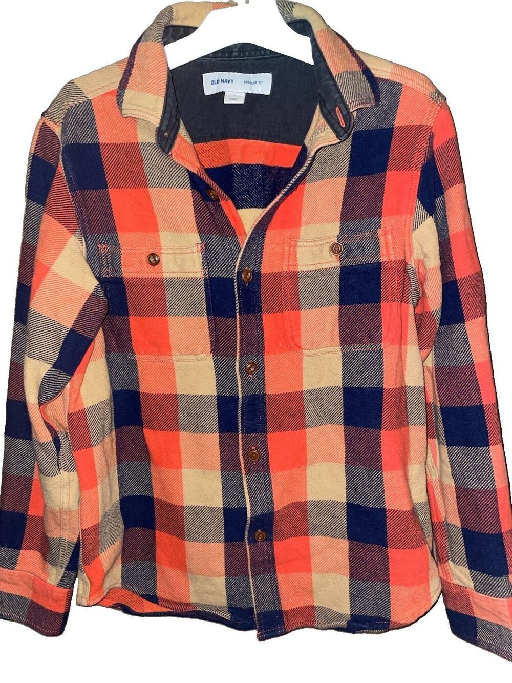 Old Navy Plaid Flannel Shirt Long Sleeve Button Up Regular Fit Mens L Fall Thick